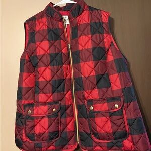 St. John's Bay Red and Black Plaid Vest